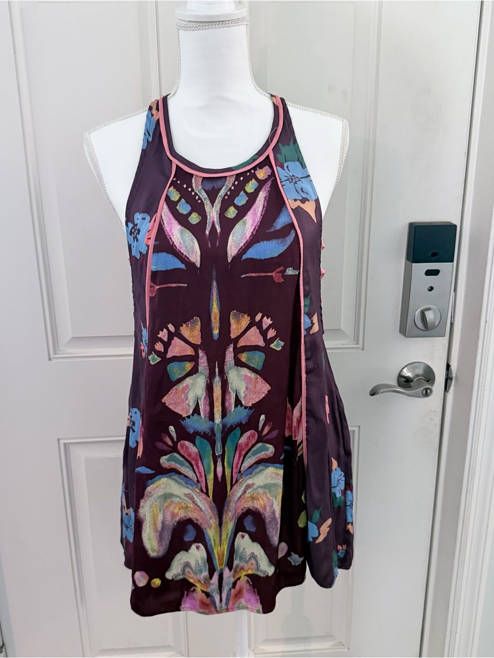 Free People Dream Free Floral Tunic Mini Dress S | Plum Multicolor